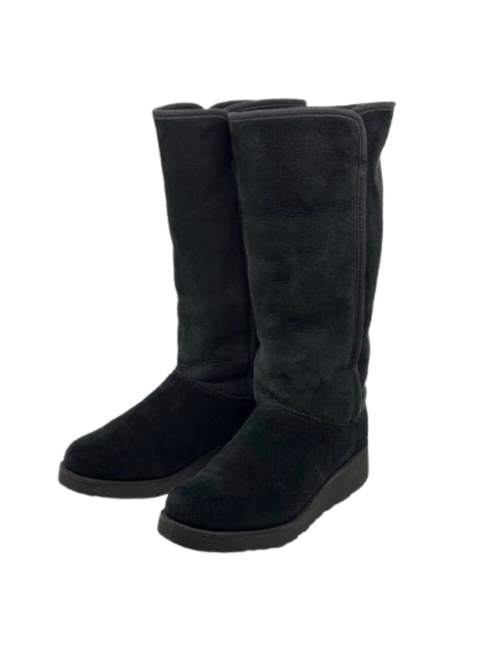 UGG~Kara Women's Slim Tall Demi Wedge Boots BLACK SUEDE SHEARLING Size 8